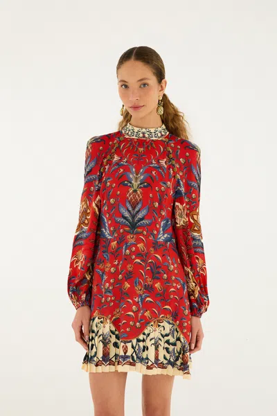 Farm Rio Red Winter Breeze Lenzing Ecovero Viscose Mini Dress