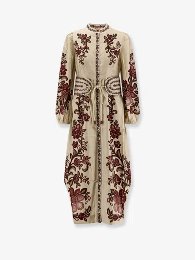 Farm Rio Sand Renata Floral Long Sleeve Midi Dress In Multi