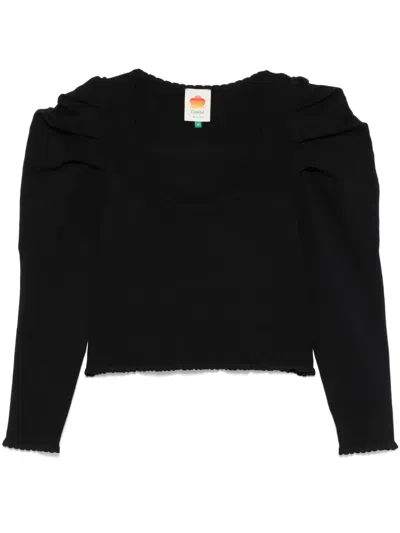 Farm Rio Ribbed-knit Sweater In Black