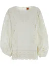 Farm Rio White Blouse With Puffed Sleeves In Techno Fabric Woman In 白色