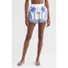 Farm Rio Blue Palm Trees Embroidered Shorts In Off-white