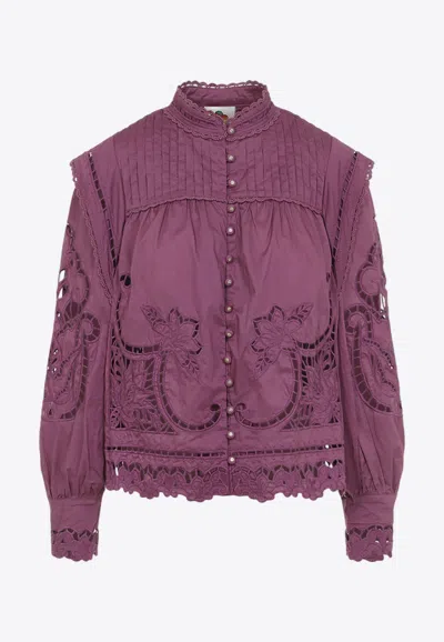 Farm Rio Richelieu Broderie Anglaise Blouse In Purple