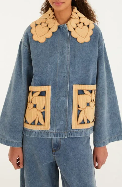 Farm Rio Richelieu Denim Barn Jacket In Blue
