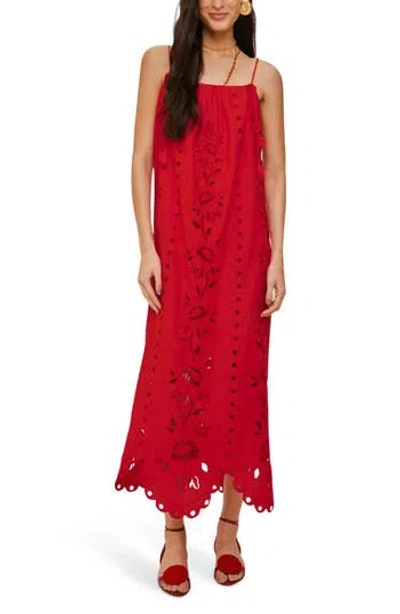 Farm Rio Red Flowers Richelieu Lenzing Ecovero Euroflax Maxi Dress