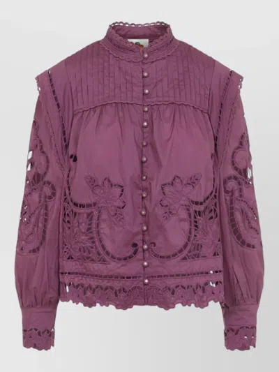 Farm Rio Richelieu Embroidery Blouse Balloon Sleeves In Purple