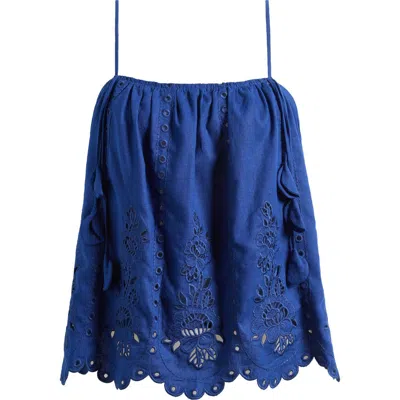 Farm Rio Richelieu Eyelet Embroidered Linen Blend Camisole