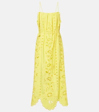 Farm Rio Richelieu Linen-blend Maxi Dress In Yellow