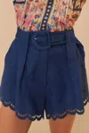 Farm Rio Richelieu Linen Shorts In Navy Blue In Blue