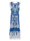 Farm Rio Embroidered Linen-blend Maxi Dress In Blue