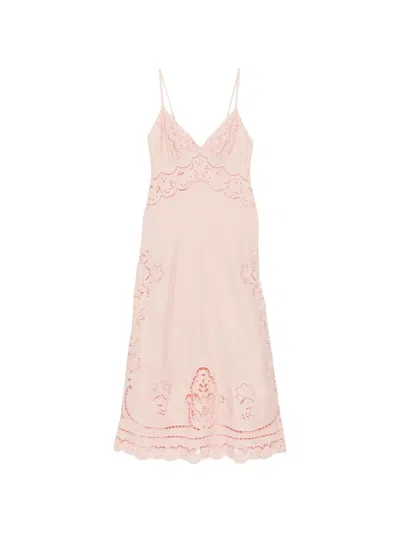 Farm Rio Vestido Midi Tirantes Rosa Troquelado In Pink