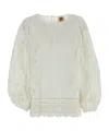 Farm Rio White Blouse With Puffed Sleeves In Techno Fabric Woman In White