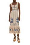 Farm Rio Cross Stitch Richeliue Sunflower Midi Dress Off-white In Multi