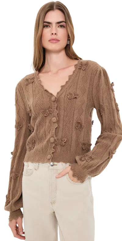 Farm Rio Richilieu Butterflies Artisanal Knit Cardigan Sand In Nude