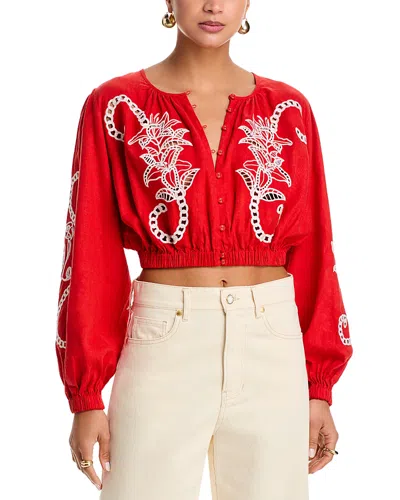 Farm Rio Richilieu Cropped Blouse In Red