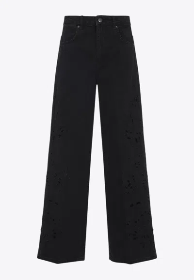 Farm Rio Richilieu Jeans With Perforated-embroidery In Black