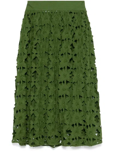 Farm Rio Richilieu Midi Skirt In Green