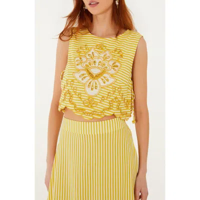 Farm Rio Richilieu Stripe Eyelet Tank In Yellow