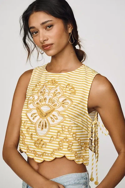 Farm Rio Richilieur Embroidered Tank Top In Yellow