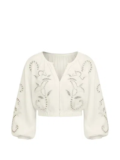 Farm Rio Richilieur Long-sleeved Blouse In White