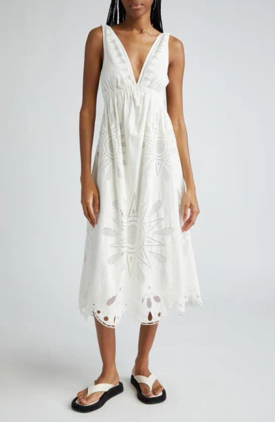 Farm Rio Richillieur Embroidered Open Back Linen Blend Sundress In Off-white