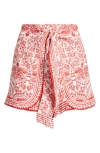 Farm Rio River Ride Linen Blend Shorts In Red