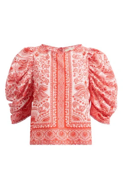 Farm Rio River Ride Puff Sleeve Cotton Top
