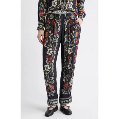Farm Rio Rococco Floral Straight Leg Pants In Black
