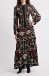 Farm Rio Rococo Floral Long Sleeve Tiered Maxi Dress In Multi