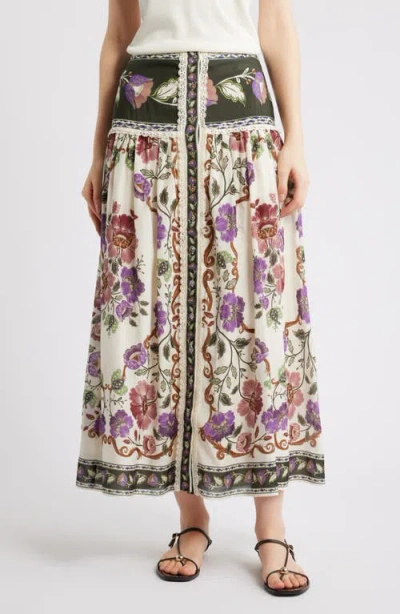 Farm Rio Rococo Floral Midi Skirt In Multi