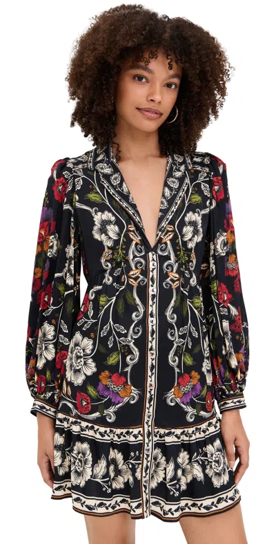 Farm Rio Rococo Flowers Black Mini Dress Rococo Flowers Black In Multi