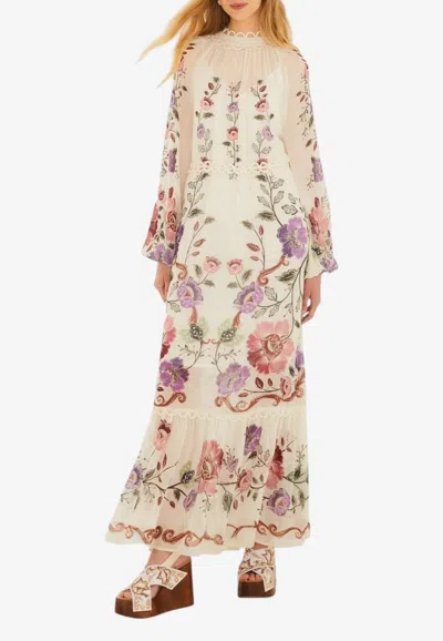 Farm Rio Rococo Flowers Lace Maxi Dress In Neutral