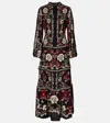 Farm Rio Rococo Floral Long Sleeve Tiered Maxi Dress In Black