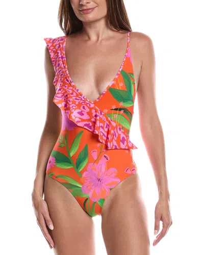 Farm Rio Romantic Garden + Leopard Pop One Piece In Pink