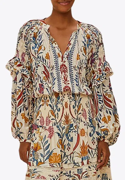 Farm Rio Romantic Lightness Floral V-neck Blouse In Multicolor