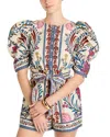 Farm Rio Belted Printed Cotton-poplin Playsuit In Cream