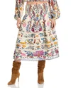Farm Rio Multicoloured Print Midi Skirt In Cream