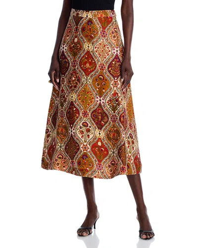 Farm Rio Romantic Nature Midi Skirt In Orange