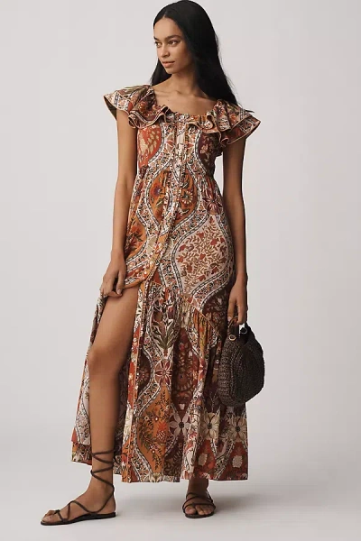 Farm Rio Romantic Nature Multicolor Off-the-shoulder Ruffle Midi Dress