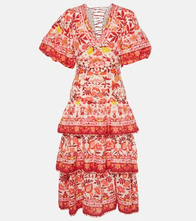 Farm Rio Romantic Orchard Cotton Midi Dress In Multicoloured