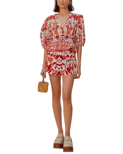 Farm Rio Romantic Orchard Off-white Cropped Blouse In Multi