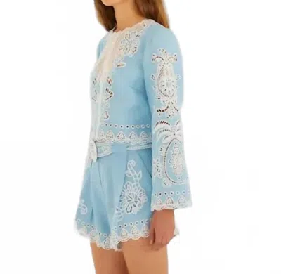 Farm Rio Romantic Richelieu Blouse In Light Blue
