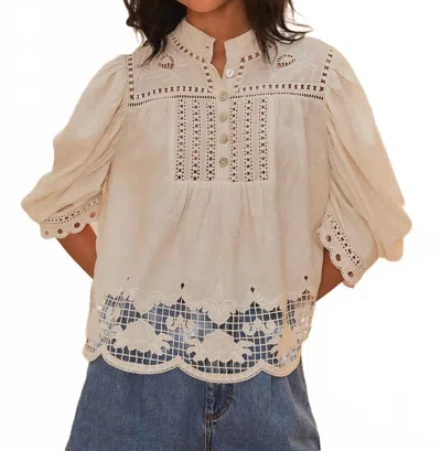 Farm Rio Romantic Richelieu Blouse In White In Neutral