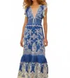 Farm Rio Romantic Richelieu Maxi Dress In Blue In Blue