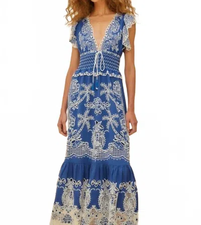 Farm Rio Romantic Richelieu Maxi Dress In Blue