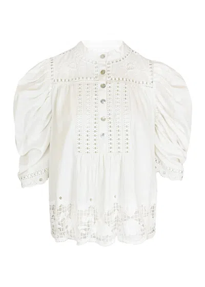 Farm Rio Romantic Richelieu Short Sleeve Blouse Off-white