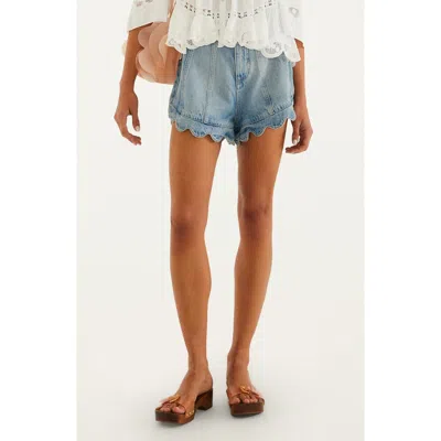 Farm Rio Romantic Ruffle Denim Shorts In Blue