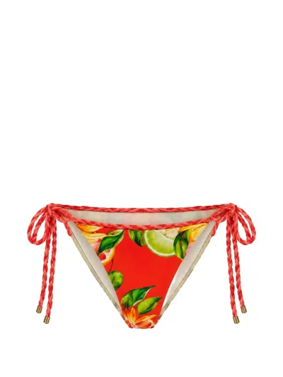 Farm Rio Rope-detail Tie-side Bikini Bottoms In Red