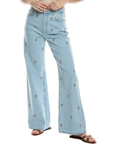 Farm Rio Rose Embroidery Jean In Blue