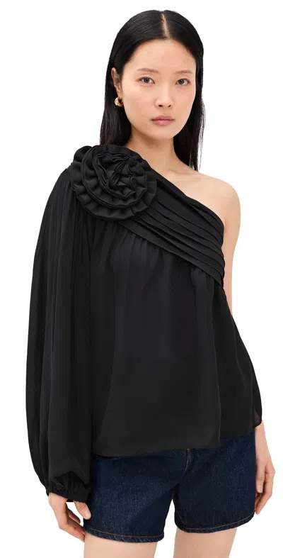 Farm Rio Rose One Shoulder Blouse Black