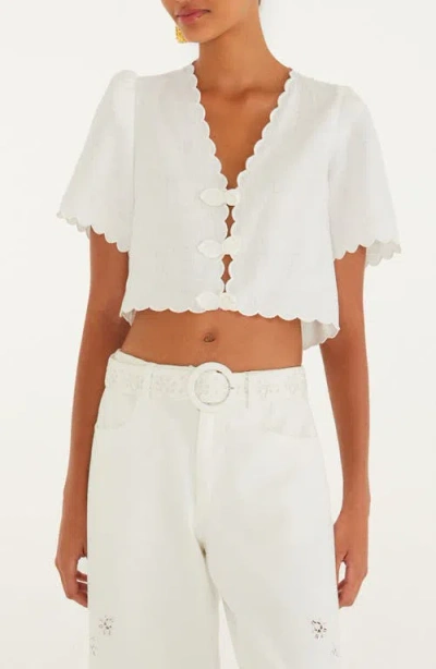 Farm Rio Women's Off-white Roses Scallop Artisanal Top